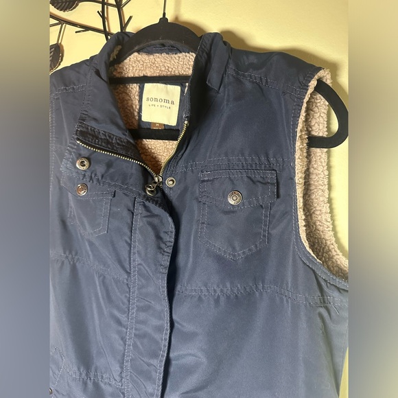 Women's Sonoma Goods For Life Sherpa Utility Vest Blue Medium - Picture 3 of 6